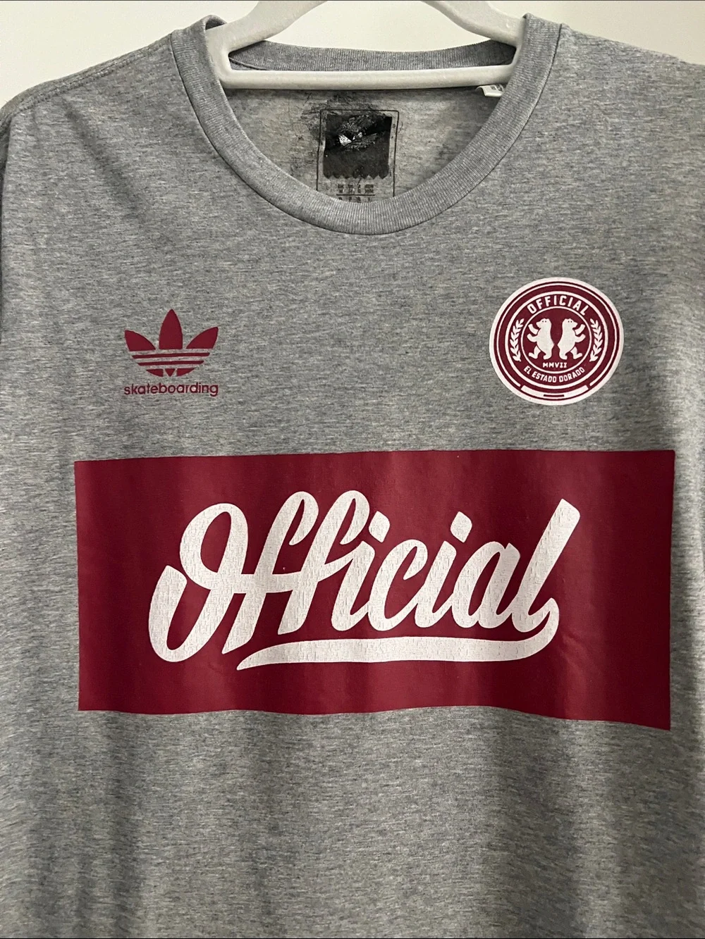 adidas Grey Skateboarding Tee with Maroon 'Official' Graphic